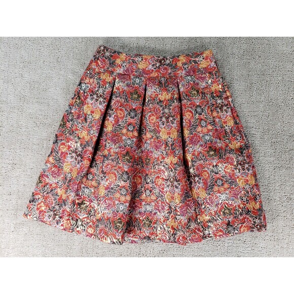 Maeve Womens Skirt XXSP Red Multicolor Floral Pleated Yoke Polyester - Picture 1 of 8